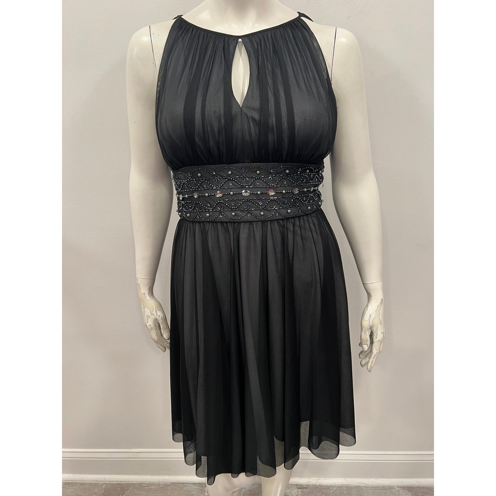 La Nouvelle Renaissance Dress Black Gray Beaded Empire Waist Chiffon SZ 12